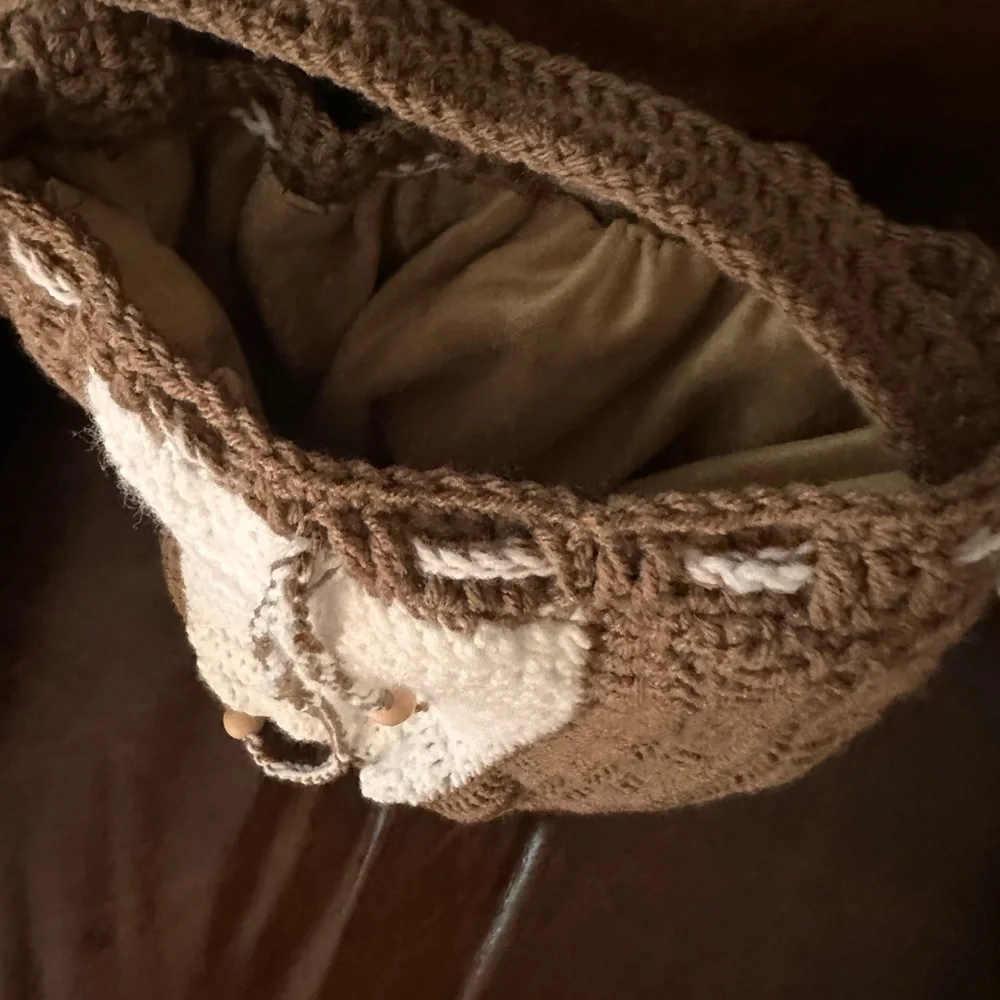 Handcrafted bohemian style hobo hand knit crochet bucket handbag tote purse